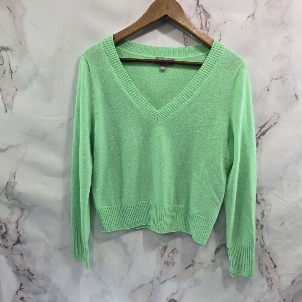 J Crew Sweater Womens Medium Green Cashmere Mint V Neck Slouchy Academia Preppy